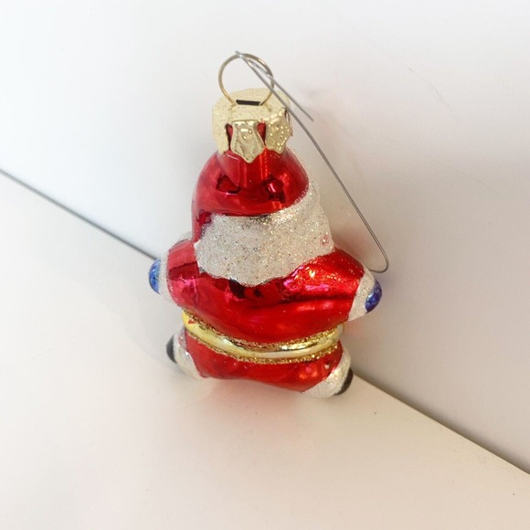Star Shaped Santa Christmas Glitter Glass Ornament Tree 3 Inch - Picture 2 of 5